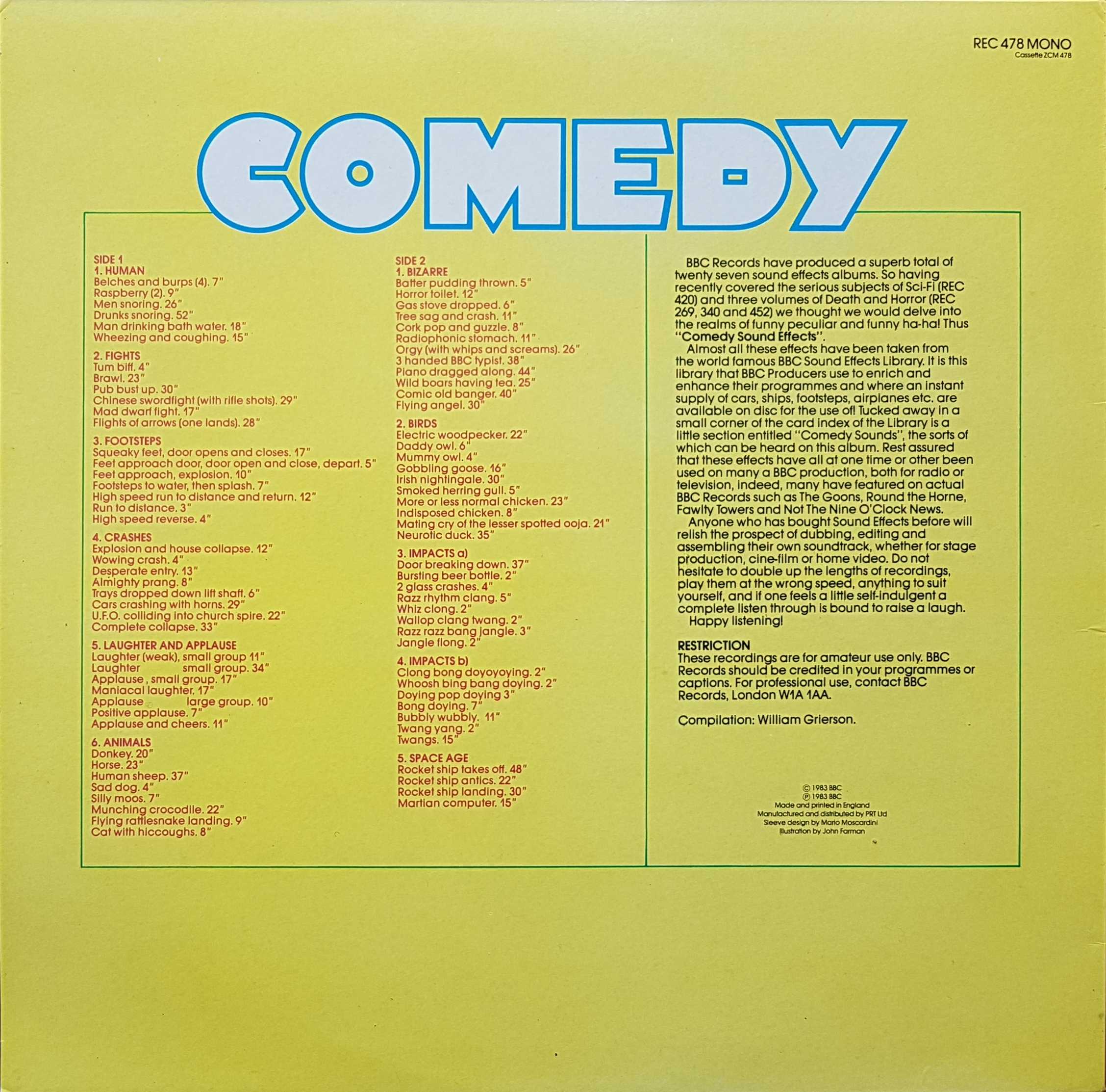 Picture of REC 478 Comedy sound effects by artist Various from the BBC records and Tapes library